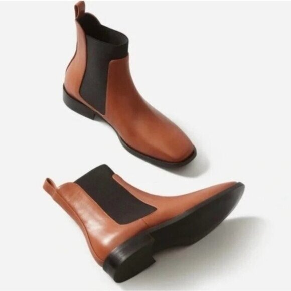 NWT Everlane The Italian Leather Square Toe Chelsea Boot 9.5 Peanut Heel Ankle - Picture 3 of 14